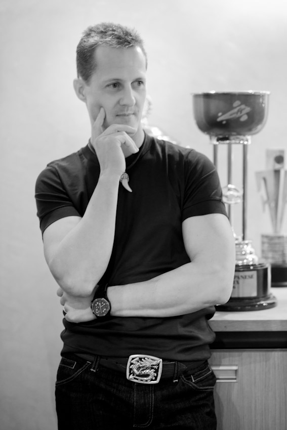 Michael Schumacher in his office in Gland, Switzerland, 2010.