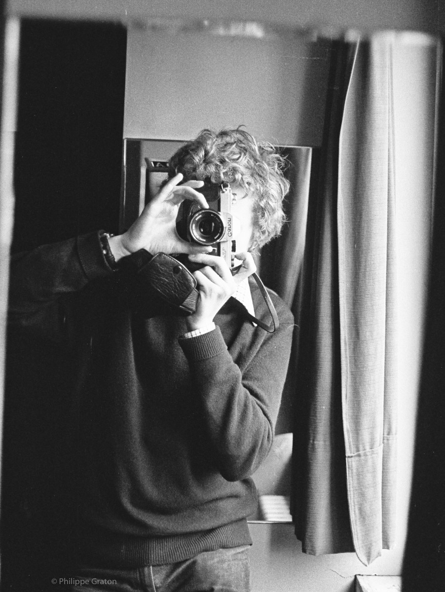 Self portrait at home with a Canon FTb. Brussels, 1977.