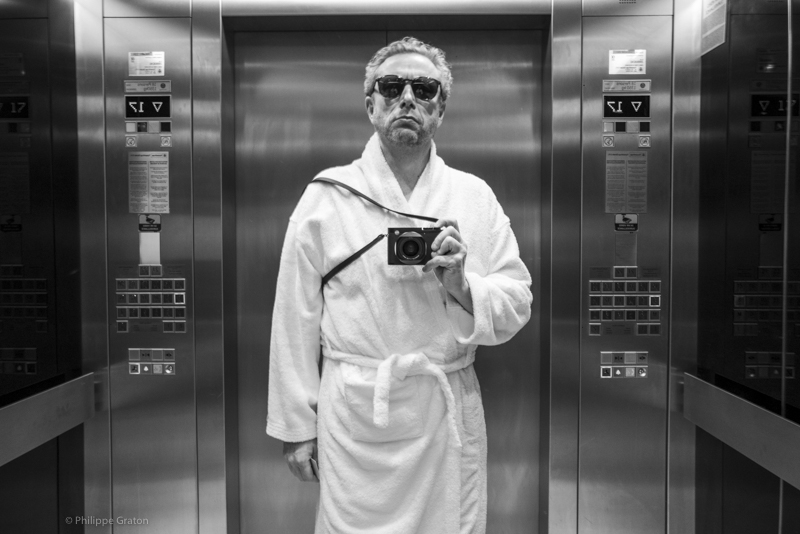 Self-portrait in elevator, Bucharest, March 2020.