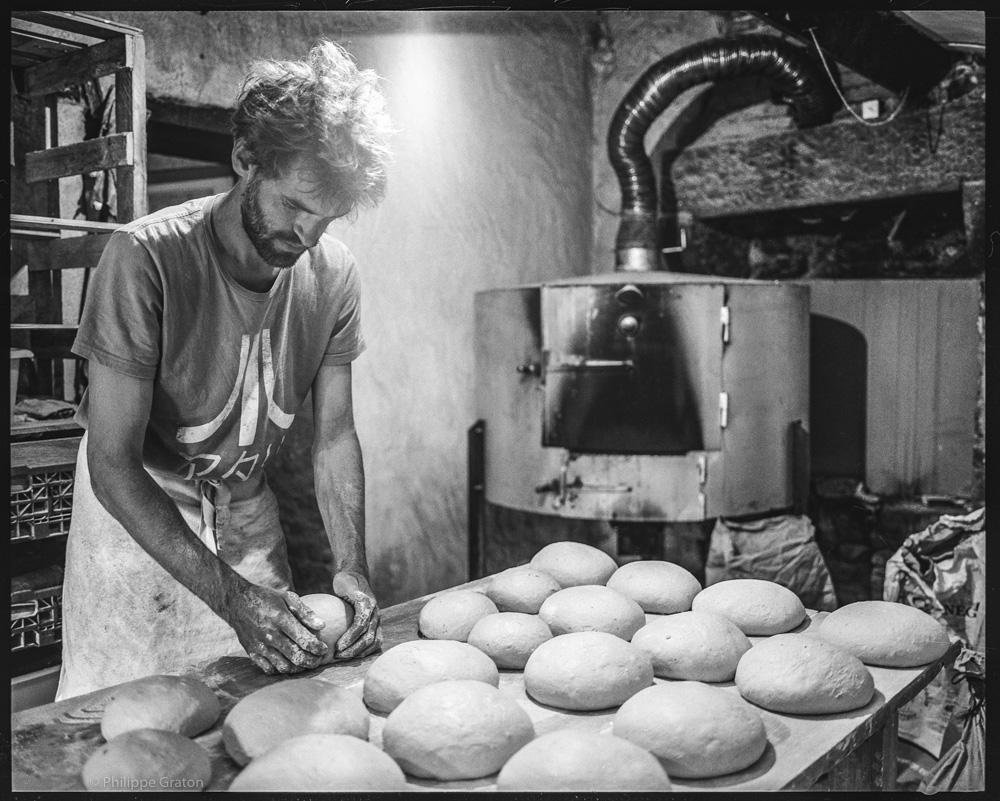 Guillaume at the bakery, Les Fosses noires, Notre-Dame des Landes, France, June 2015.